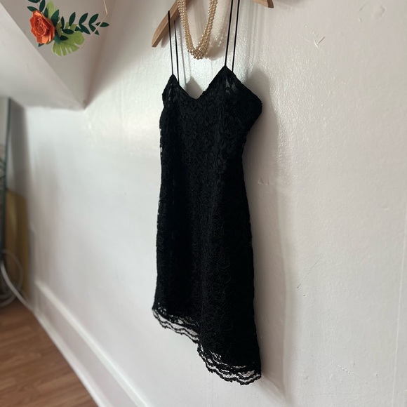 EUC VTG black LBD lace slip M nightie Brettins made in USA lingerie satin LBD - Picture 3 of 11